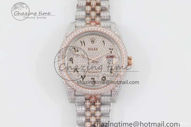 MiroTime 1229 Affordable Datejust 41 SS RG Full Diamonds TWF 1:1 Best Edition Arabic Markers Dial on Jubilee Bracelet A 2385